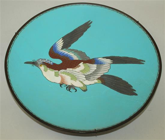 Three Japanese cloisonne enamel dishes, Meiji period, 31cm